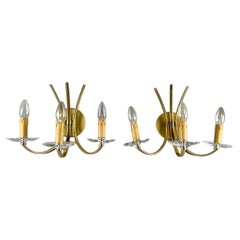 Candeeiros Castro Vintage Wall Lamps, Portugal Gilt Brass Designer Sconces