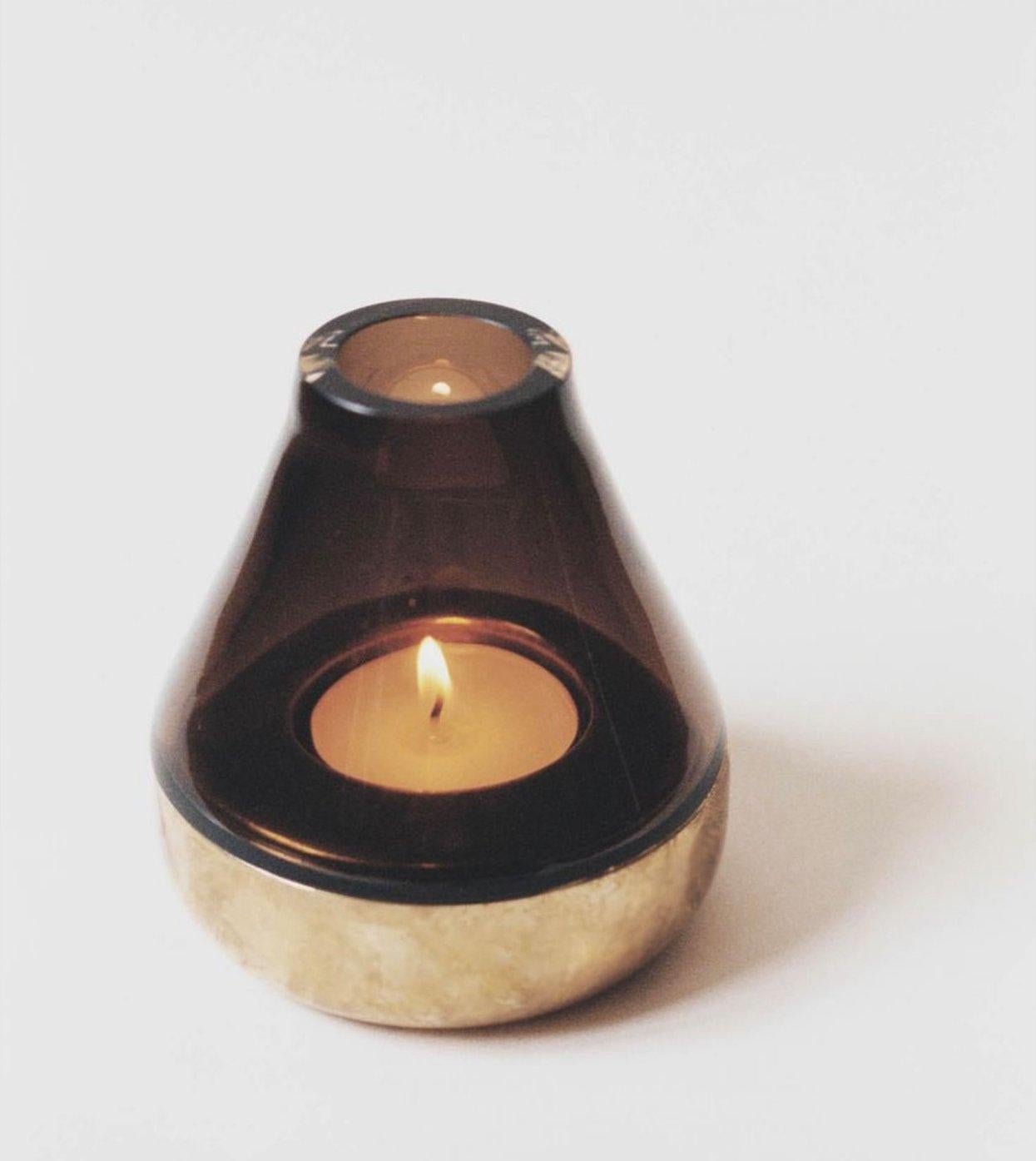 Organic Modern Candeia Candle Holder in Brass Handcrafted in Portugal by Origin Made For Sale