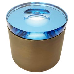 Candela Glass Box by Form A, Blue Glass and Bronze Base