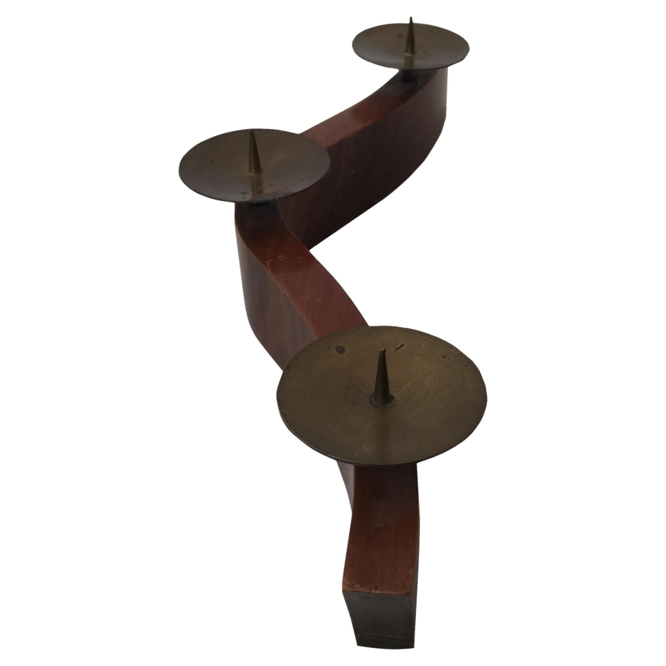 Candelabra, 1950, Materials: Wood and Bronze For Sale