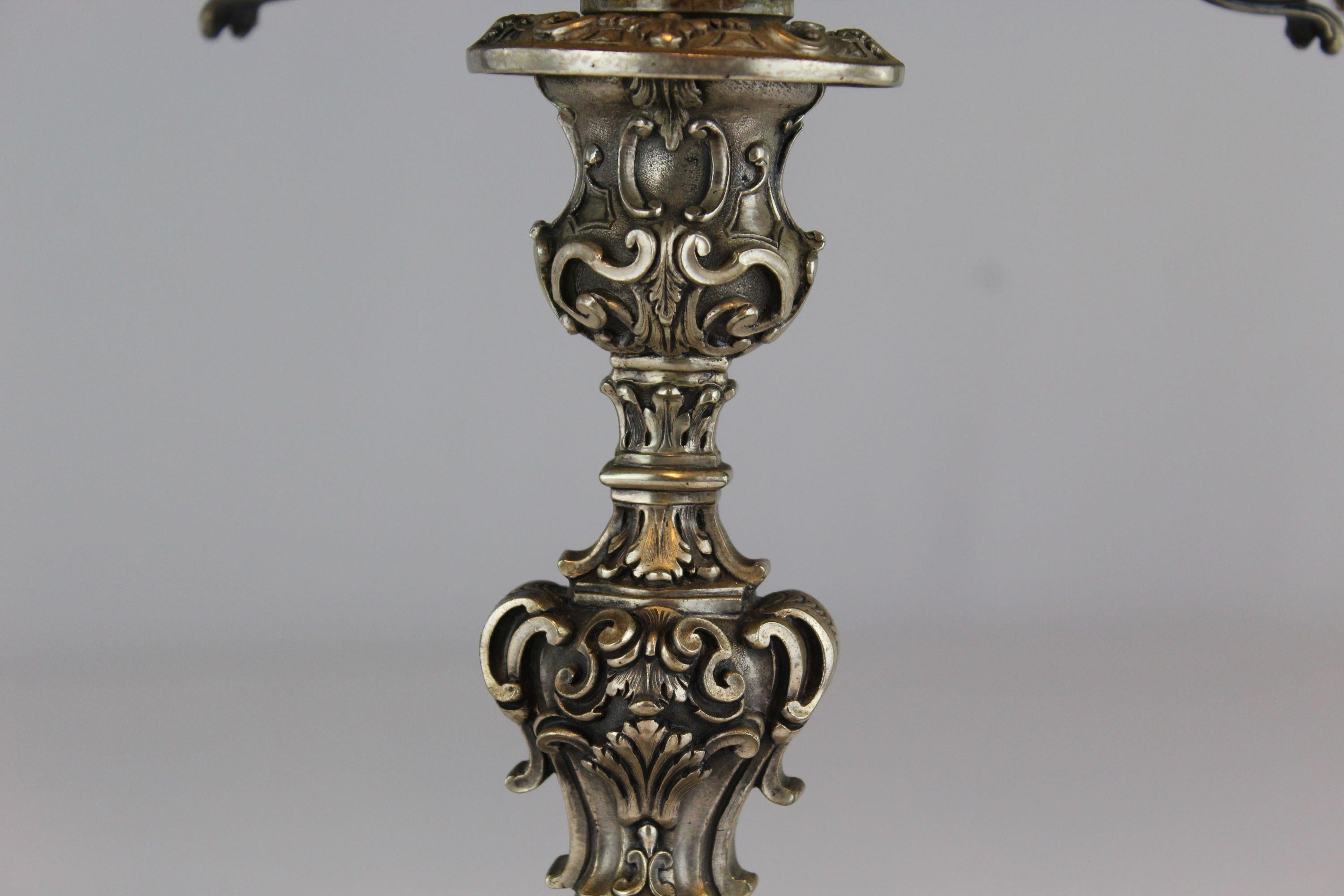 Women's or Men's Candelabra 5 Arms, Silver 800/°°, early 20th Century, Italy For Sale