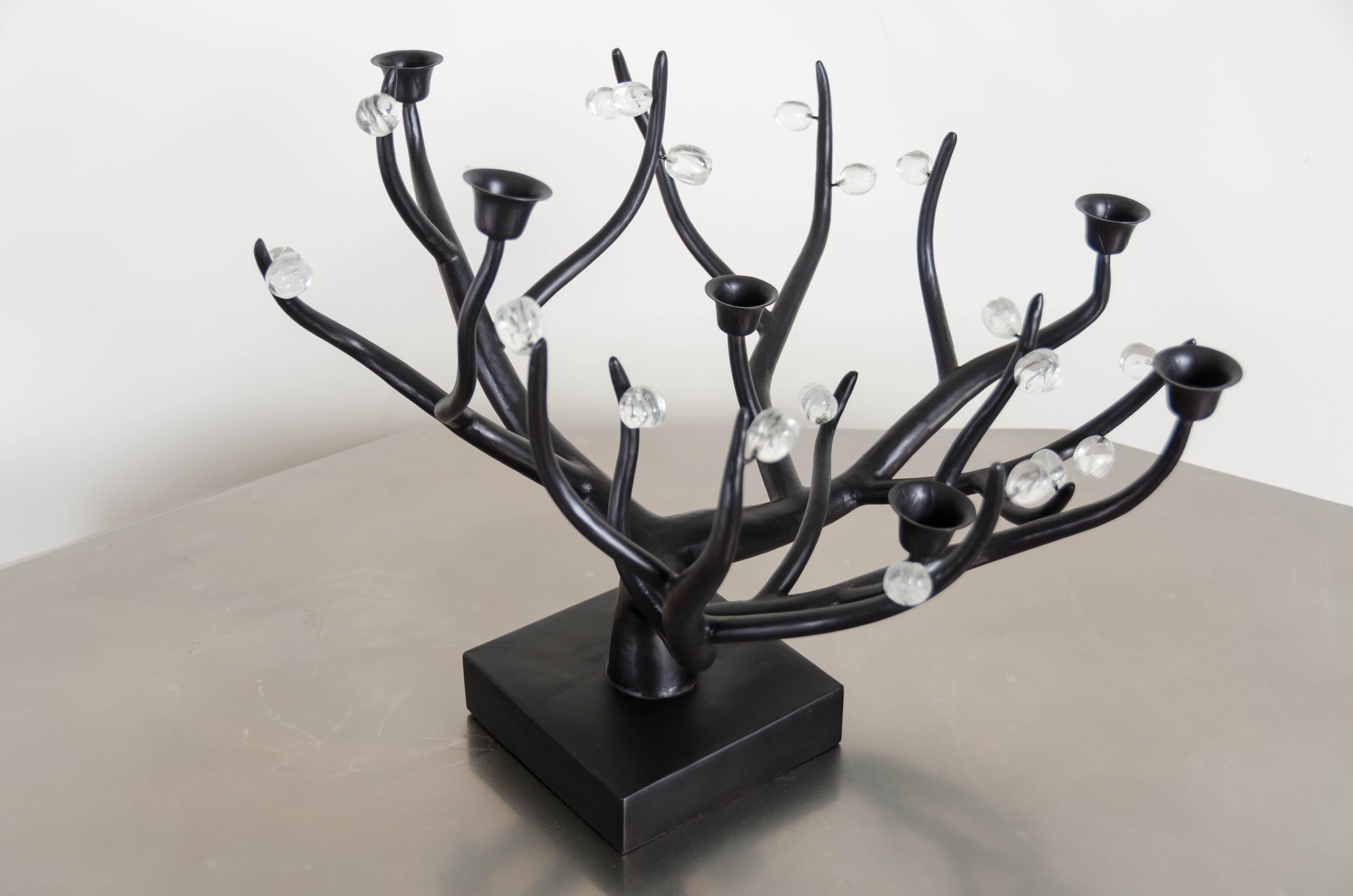 Repoussé Candelabra, Black Copper and Crystal by Robert Kuo, Hand Repousse, Limited