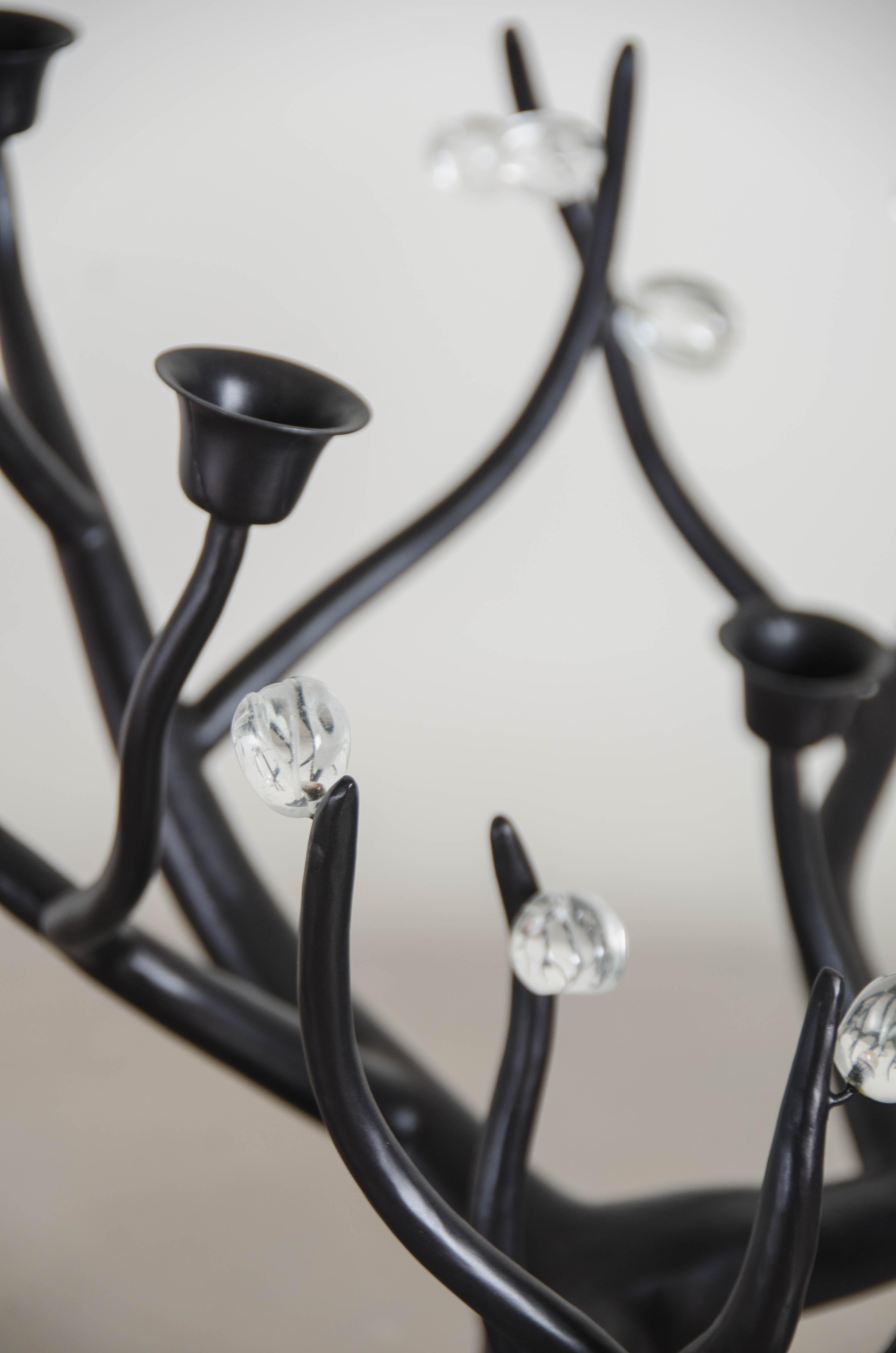 Candelabra, Black Copper and Crystal by Robert Kuo, Hand Repousse, Limited In New Condition In Los Angeles, CA