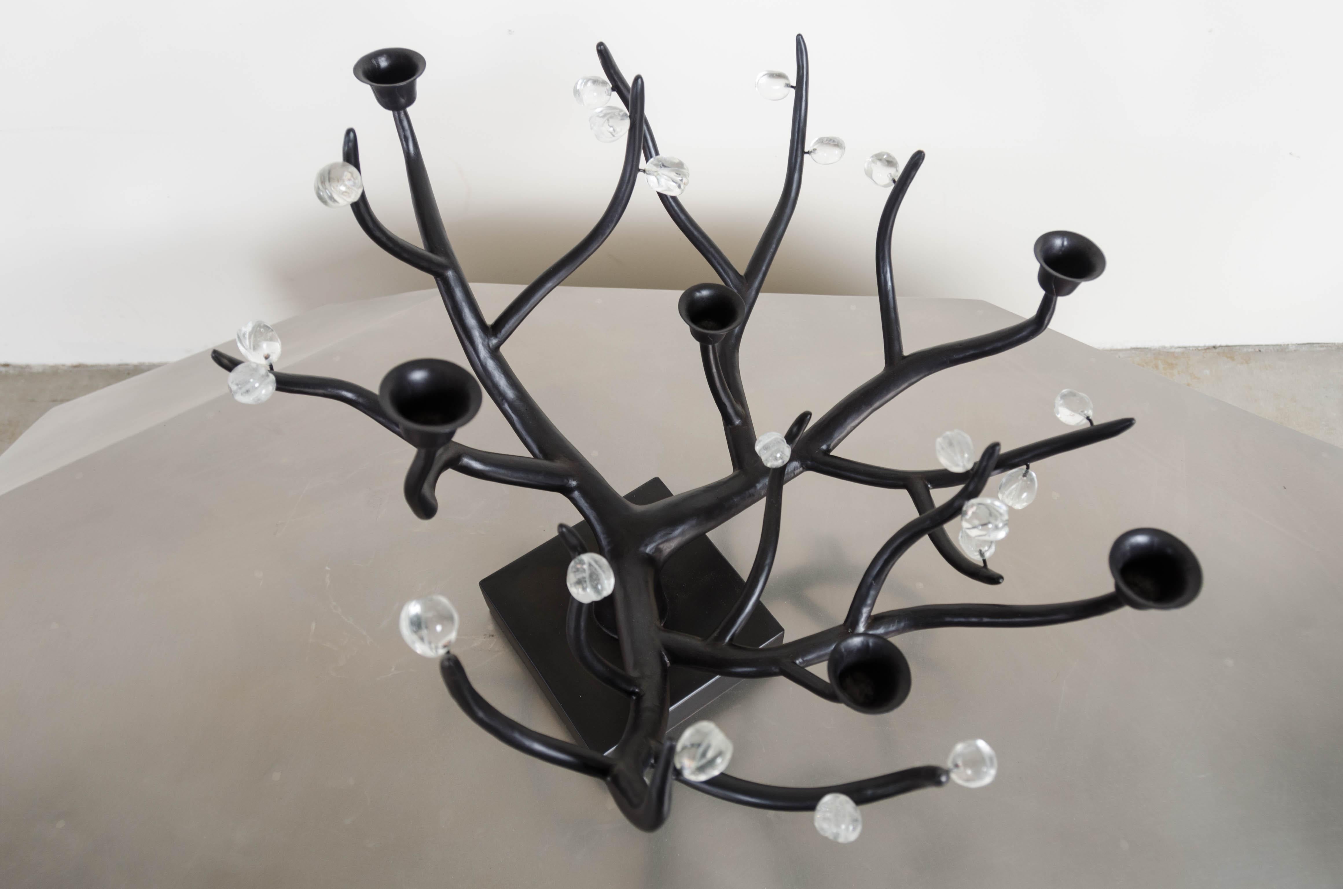 Candelabra, Black Copper and Crystal by Robert Kuo, Hand Repousse, Limited 1