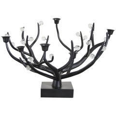 Candelabra, Black Copper and Crystal by Robert Kuo, Hand Repousse, Limited