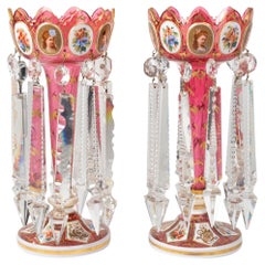 Candelabra, Bohemia, 19th Century, Engraved Crystal, Hand Painted and Gilded