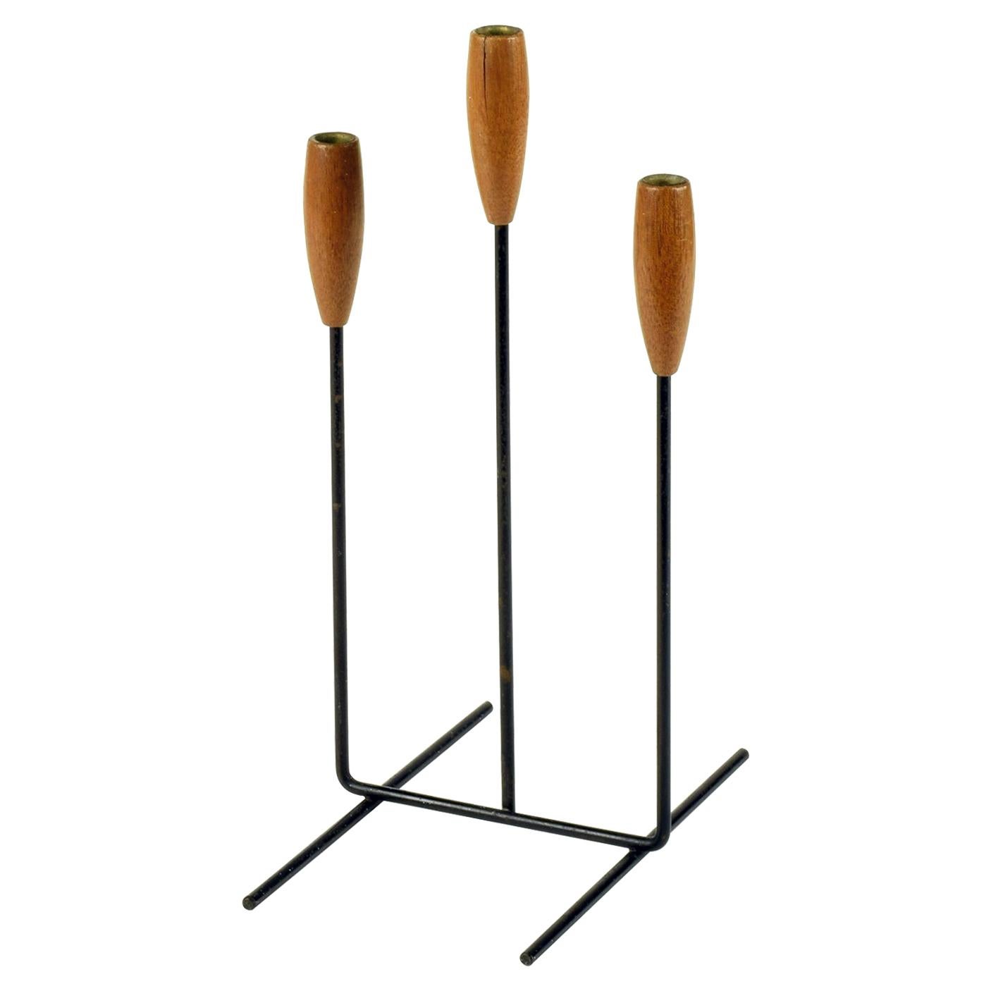Trio of Mid Century Sculptural Teak Candle Holders at 1stDibs