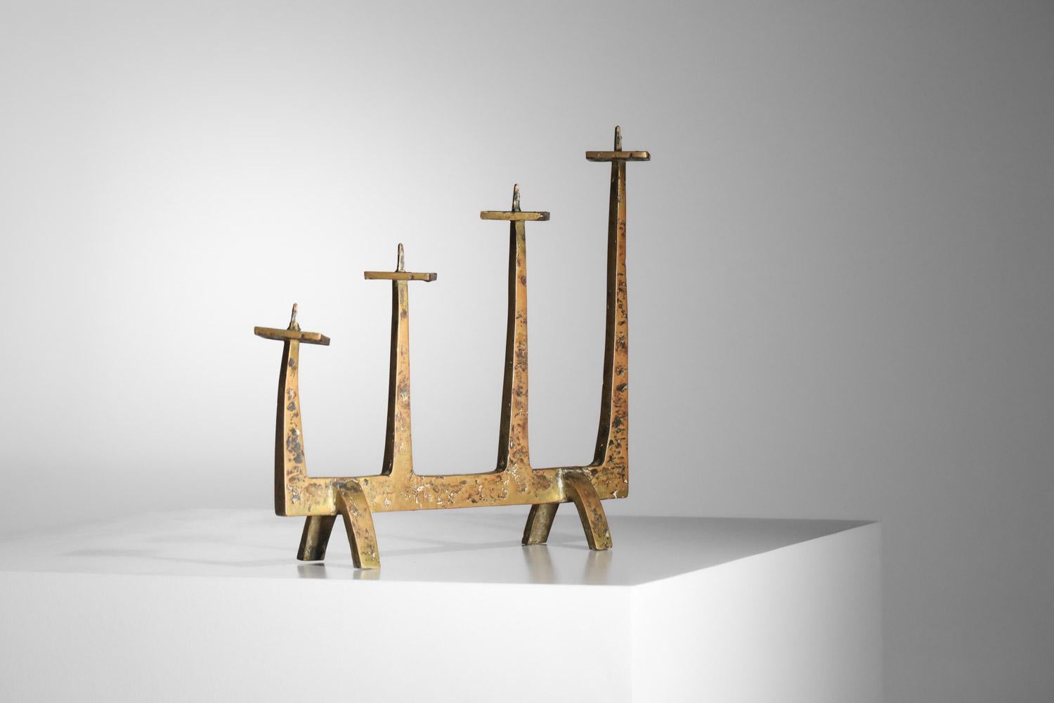 Organic Modern Candelabra candlestick in solid bronze from 60s in the style of Felix Agostini For Sale