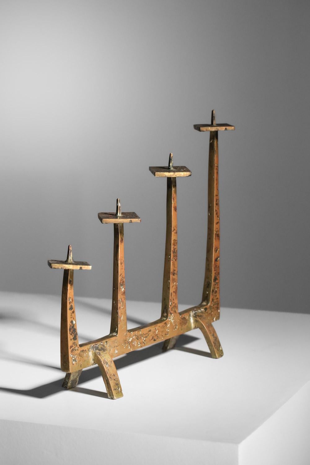 French Candelabra candlestick in solid bronze from 60s in the style of Felix Agostini For Sale