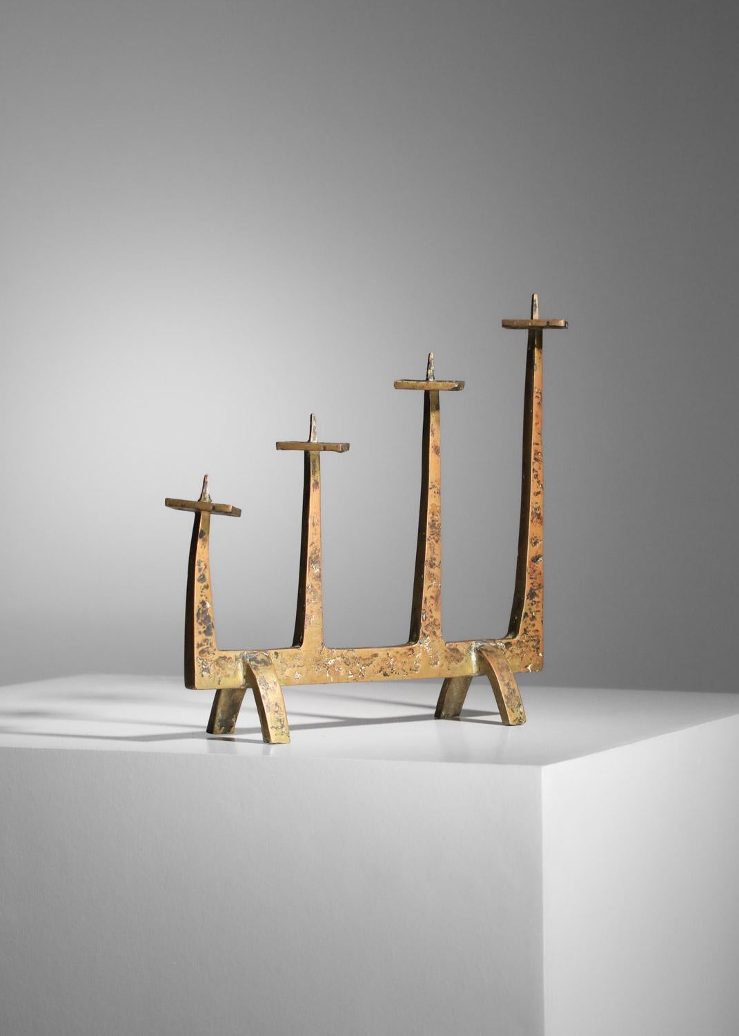 Hand-Crafted Candelabra candlestick in solid bronze from 60s in the style of Felix Agostini For Sale