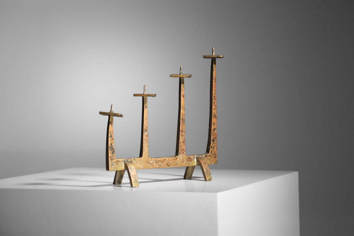 Candelabra candlestick in solid bronze from 60s in the style of Felix Agostini In Good Condition For Sale In Ternay, Auvergne-Rhône-Alpes