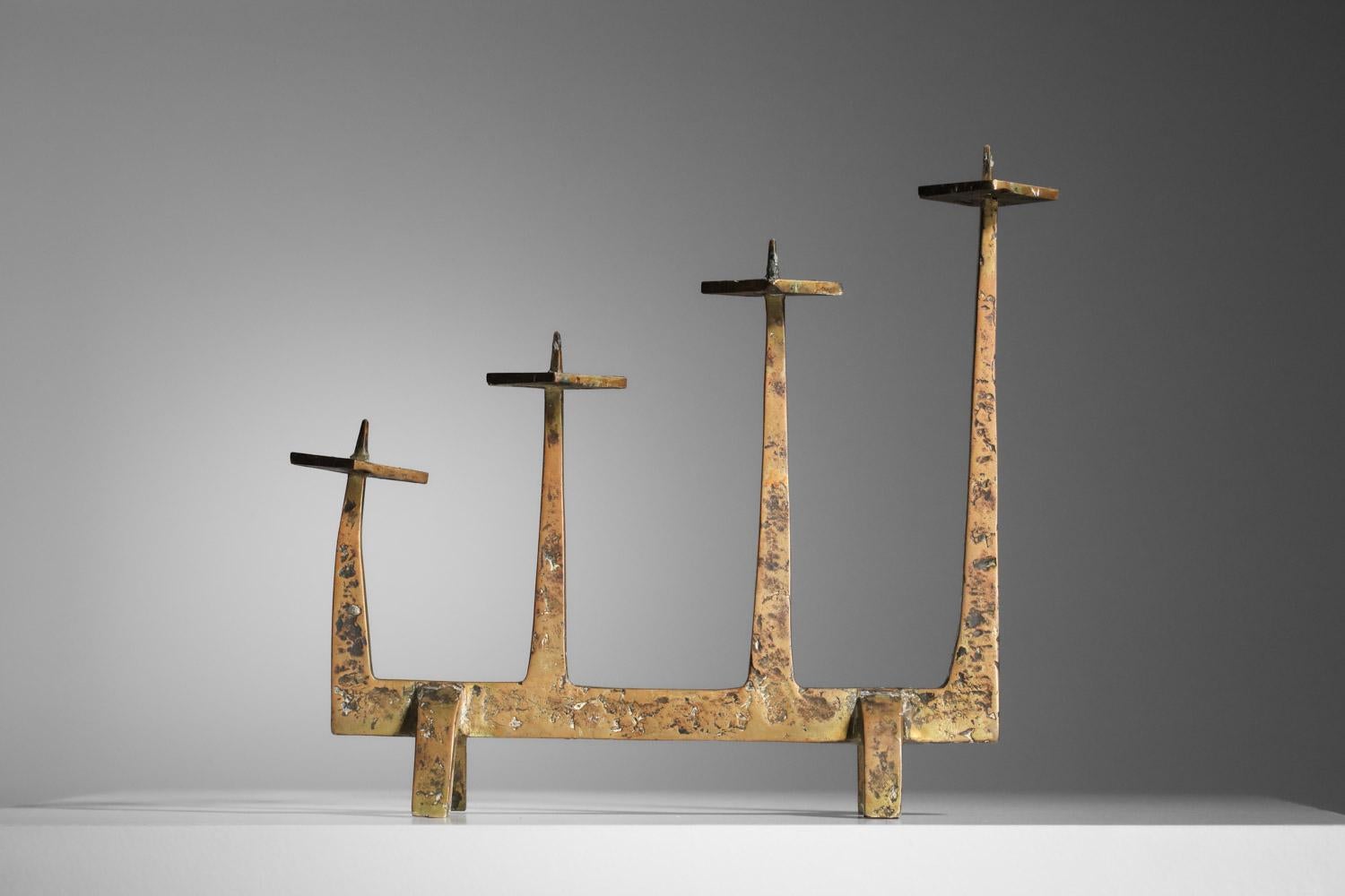 Bronze Candelabra candlestick in solid bronze from 60s in the style of Felix Agostini For Sale
