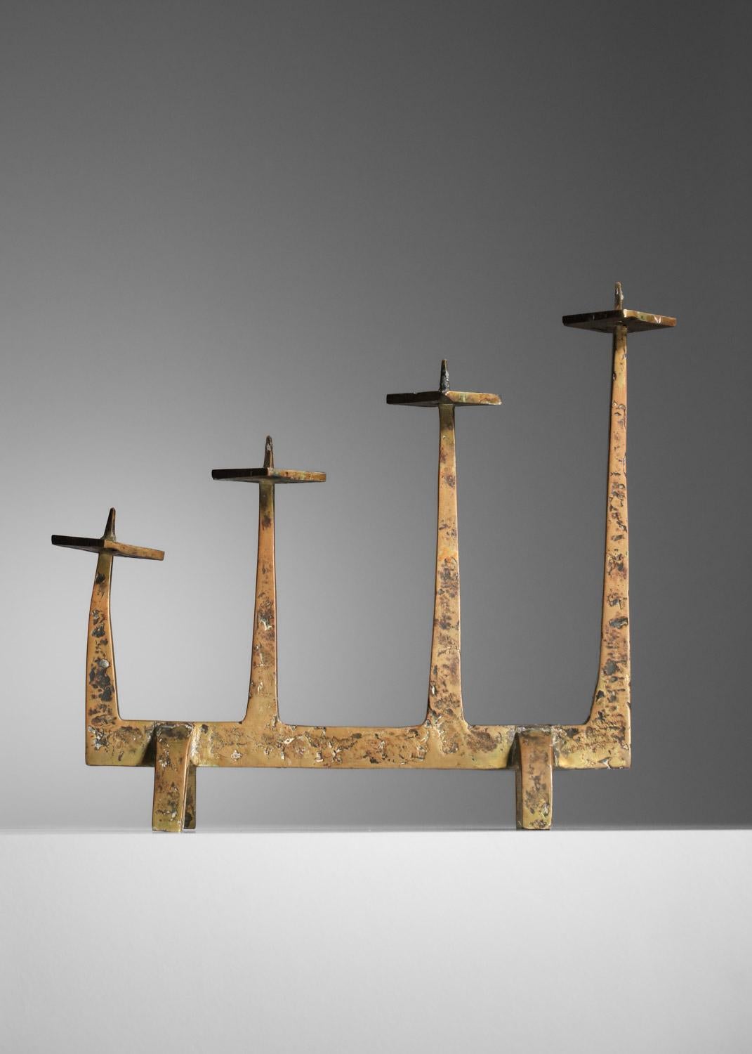 Candelabra candlestick in solid bronze from 60s in the style of Felix Agostini For Sale 1