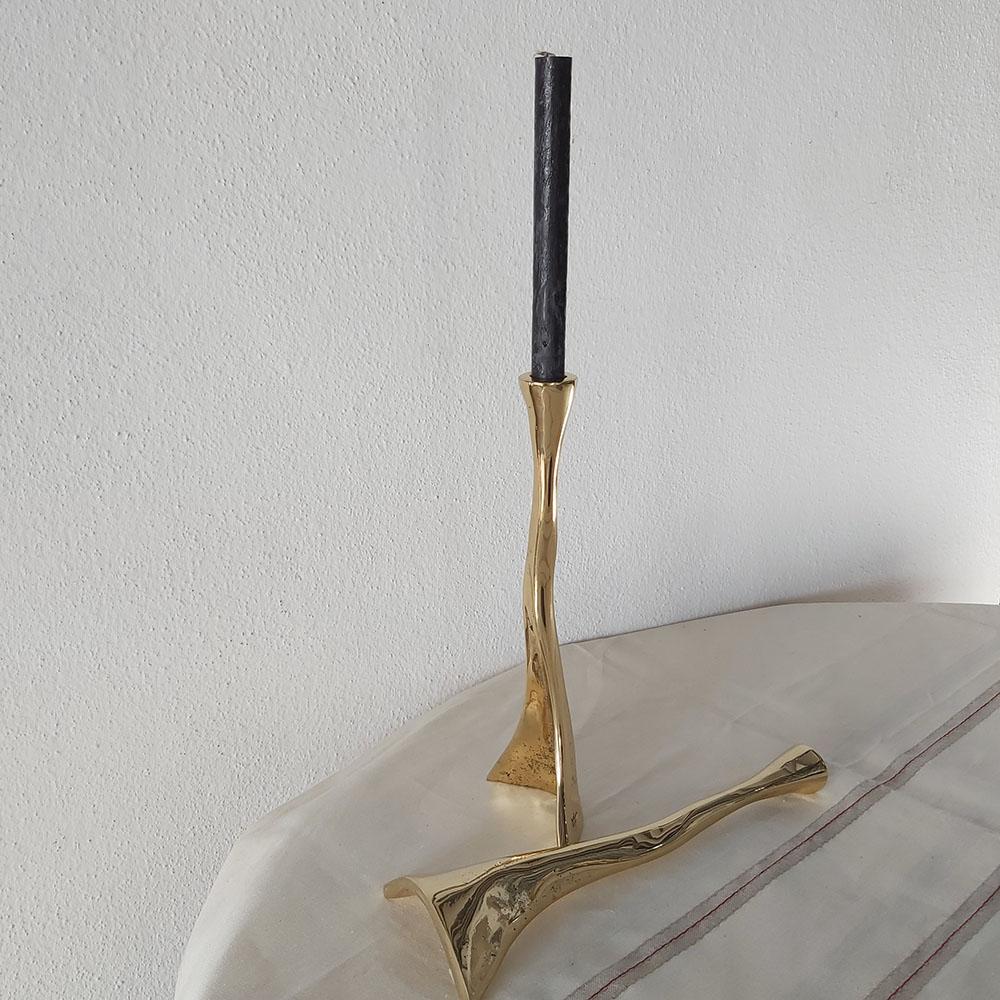 Brutalist Candelabra Cobra G022 Cast Brass Gold coloured made in Spain by David Marshall For Sale