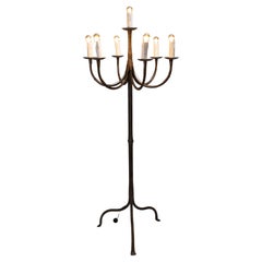 Lampadaire candélabre en fer forgé, années 1960