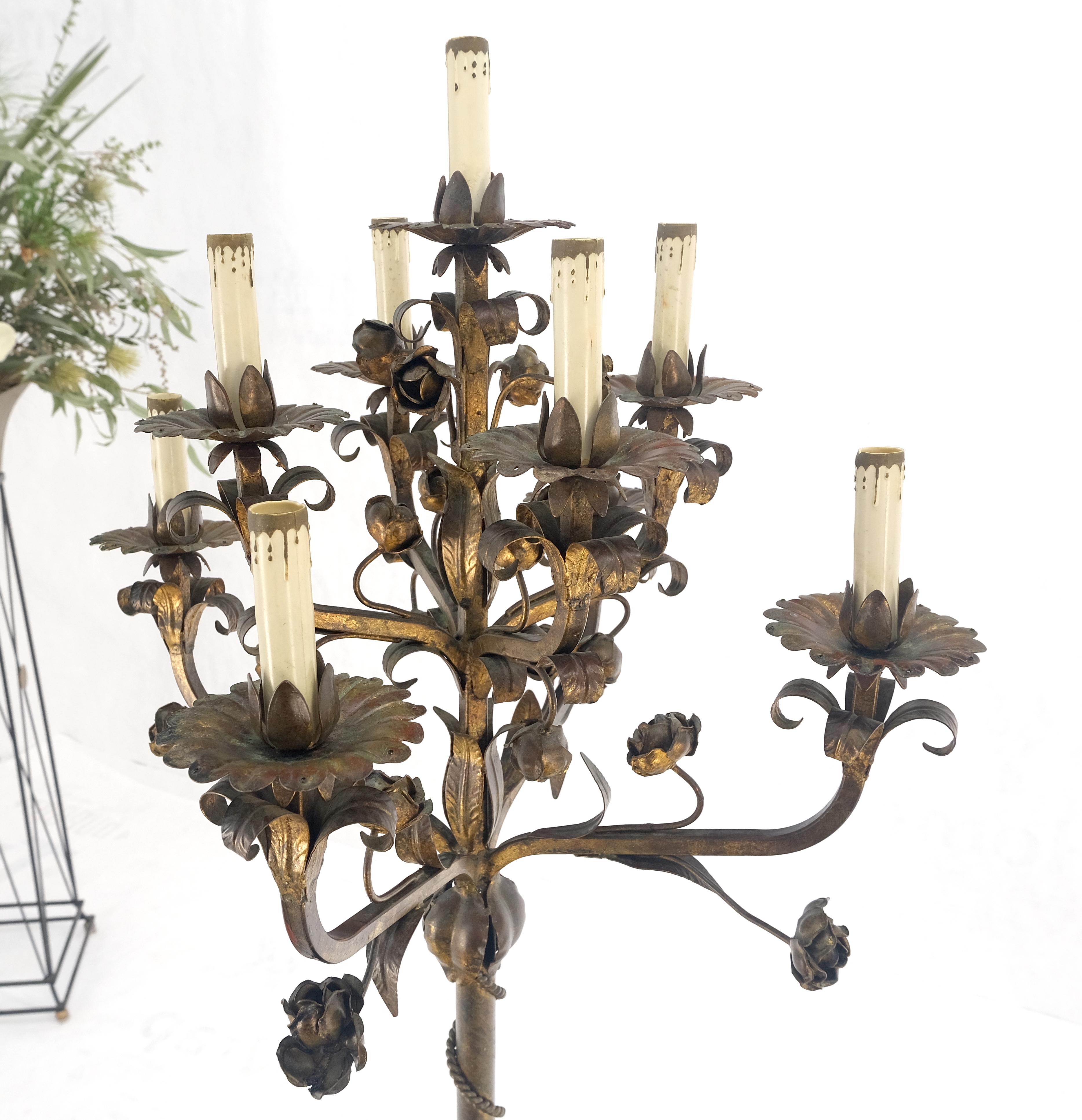 Candelabra Forged Golt Gilt Metal Flowers & Leafs Motive Italian Floor Lamp NICE For Sale 3
