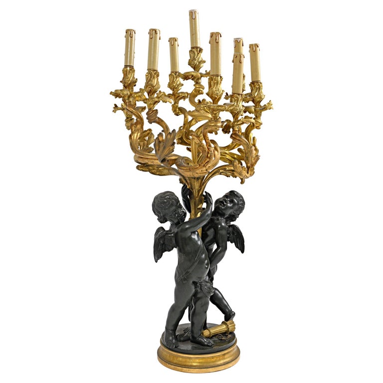 Candelabra in Bronze with Cherub For Sale at 1stDibs