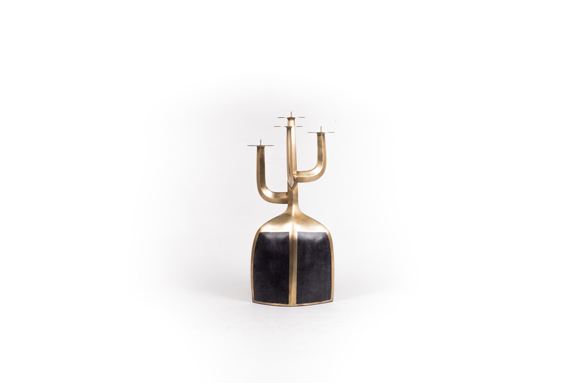 Candelabra in Grey/Black Parchment & Bronze-Patina Brass by Patrick Coard Paris For Sale 6