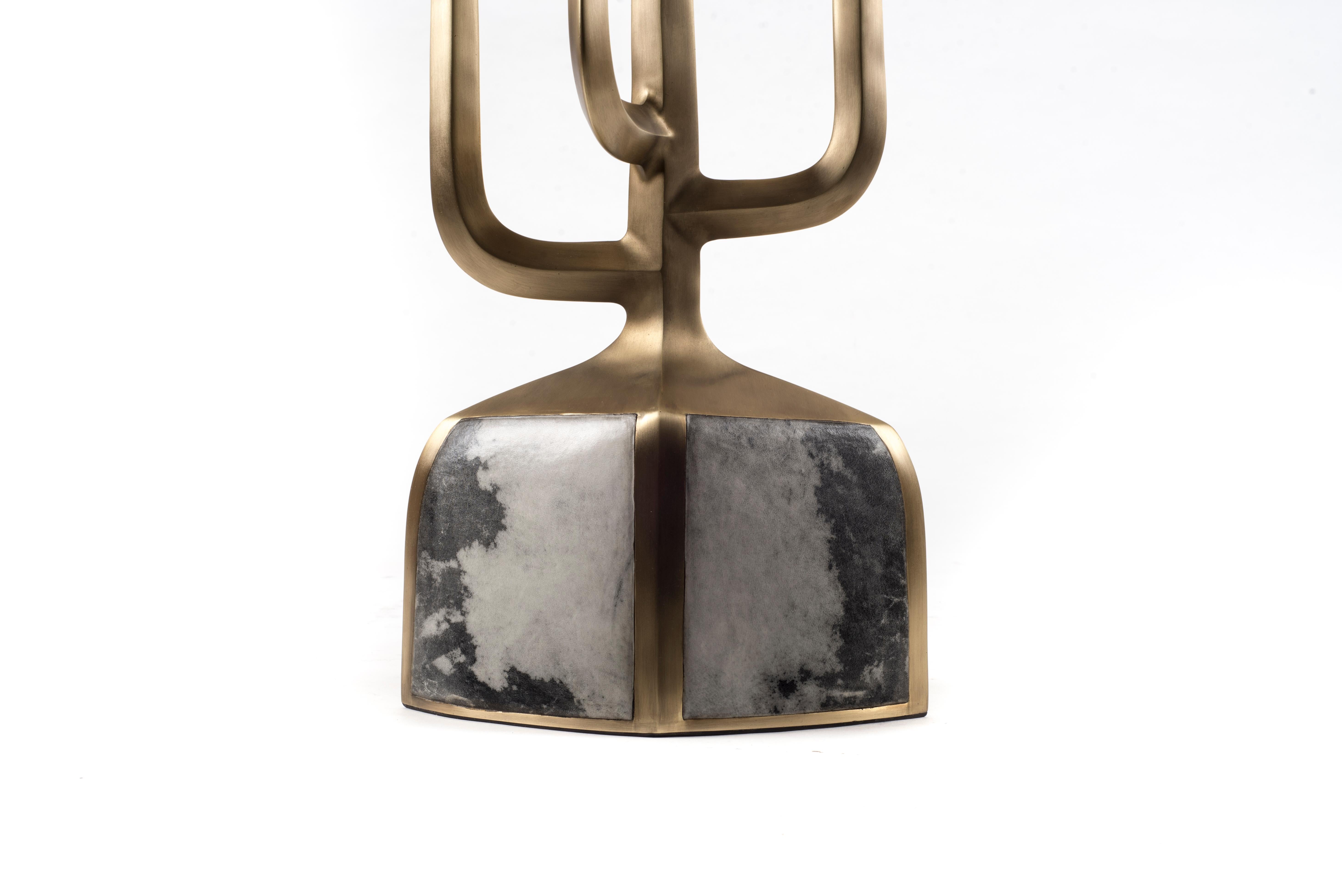 Candelabra in Grey/Black Parchment & Bronze-Patina Brass by Patrick Coard Paris For Sale 1