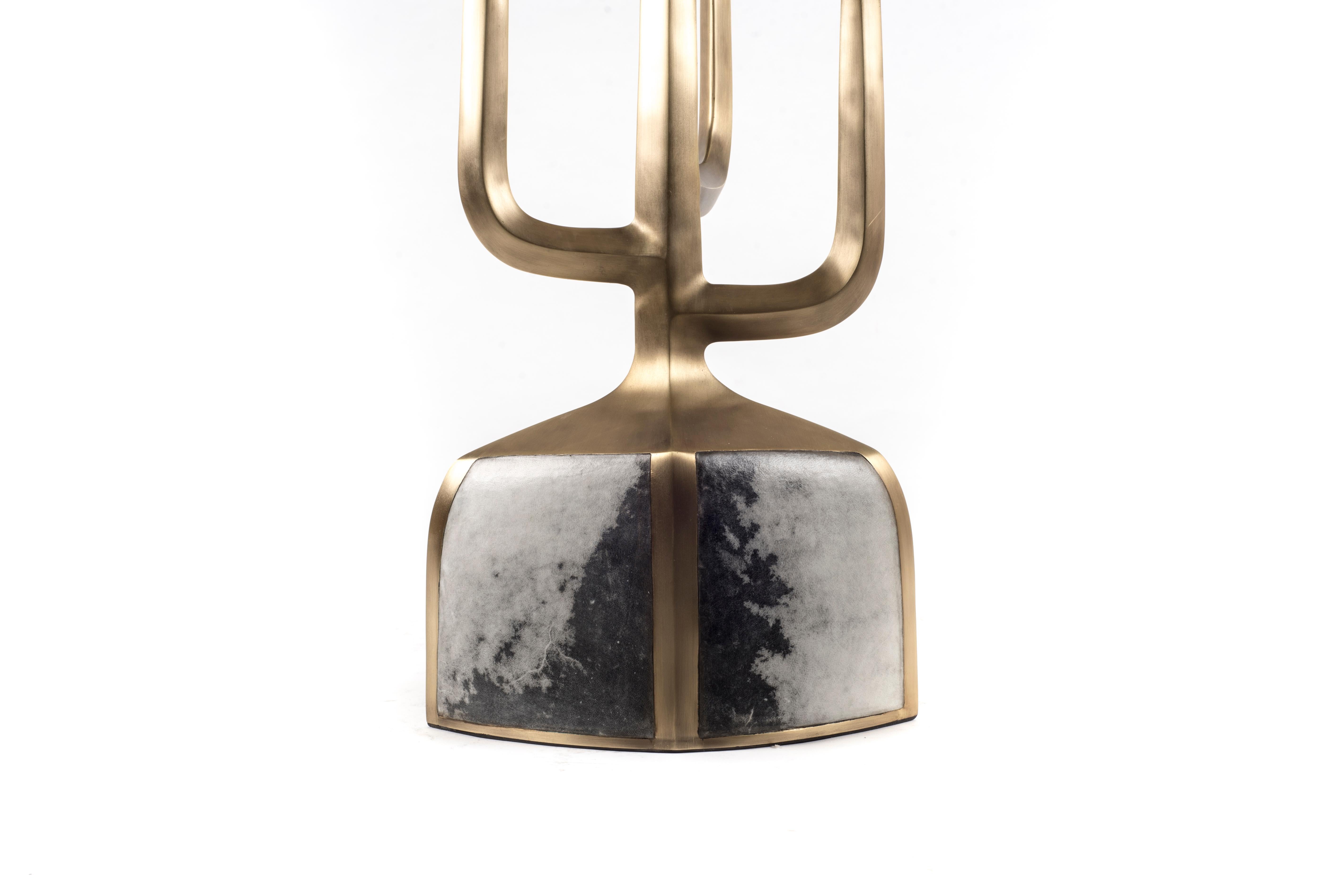 Candelabra in Grey/Black Parchment & Bronze-Patina Brass by Patrick Coard Paris For Sale 2