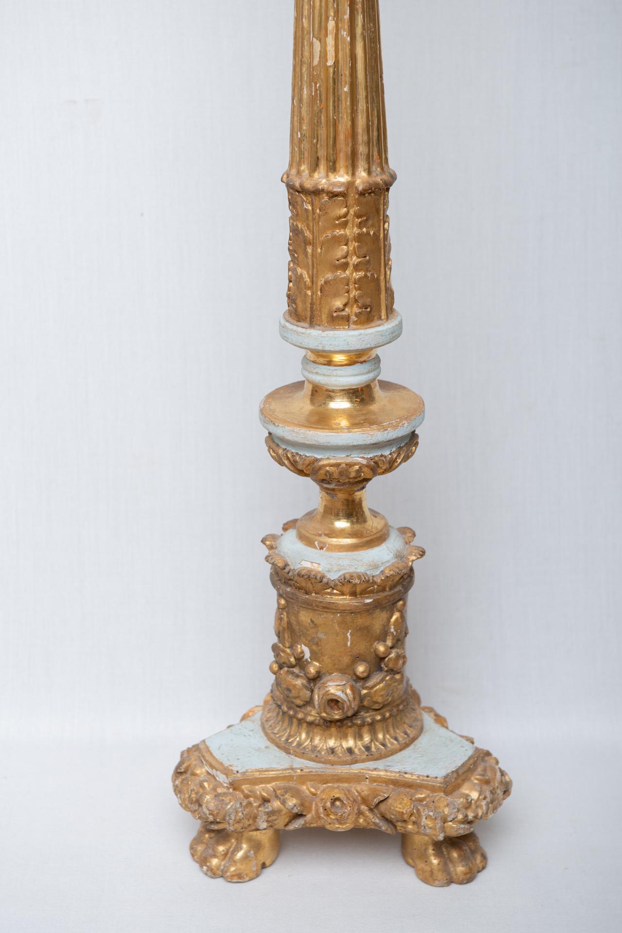 Louis XVI Candelabra 18th Century in Lacquered and Gilded Wood For Sale