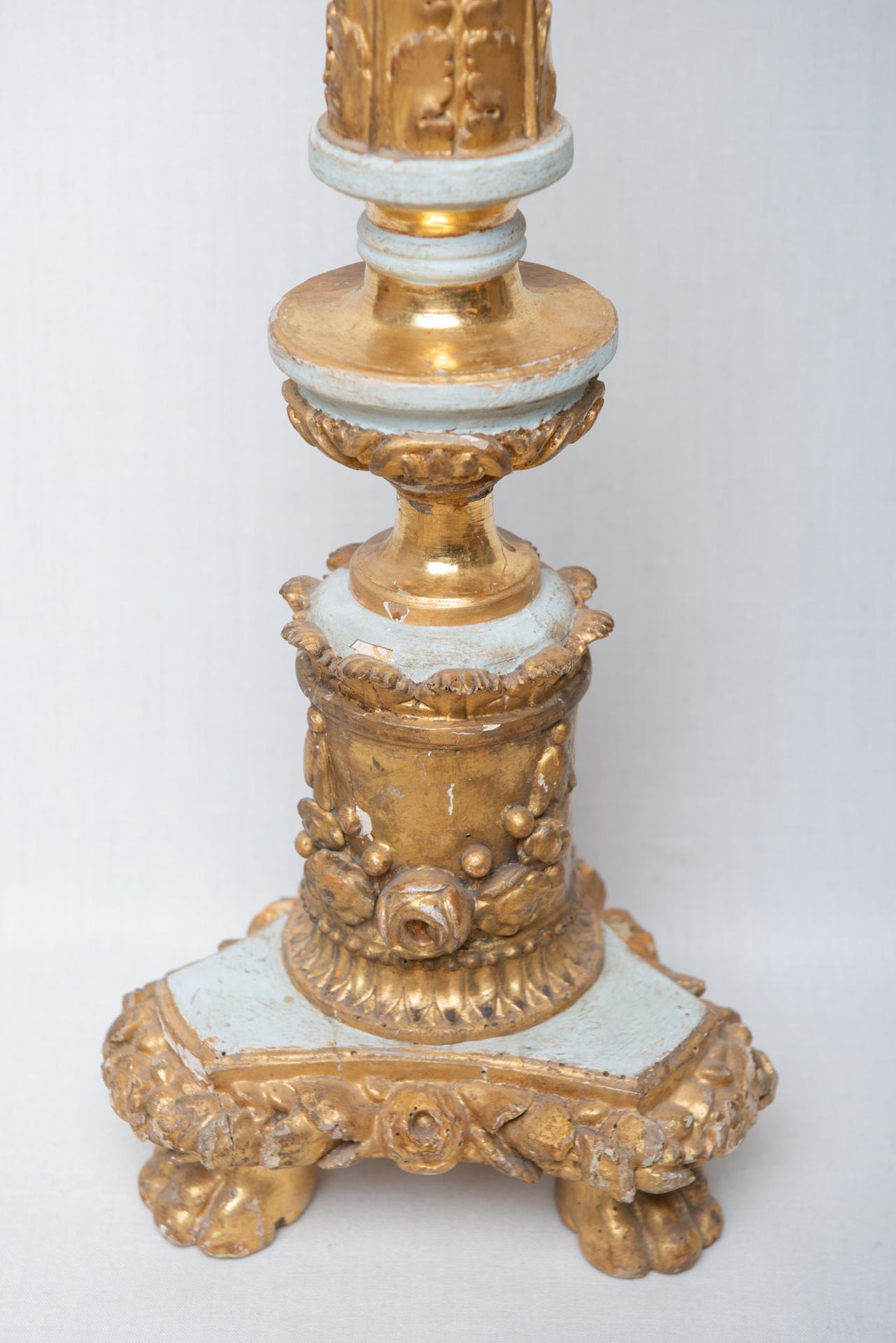 French Candelabra 18th Century in Lacquered and Gilded Wood For Sale