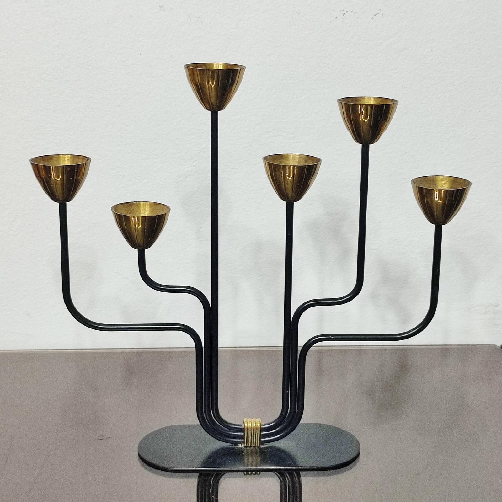 Mid-Century moderno Candelabro in metallo e ottone di Gunnar Ander per Ystad-Metall, Svezia in vendita