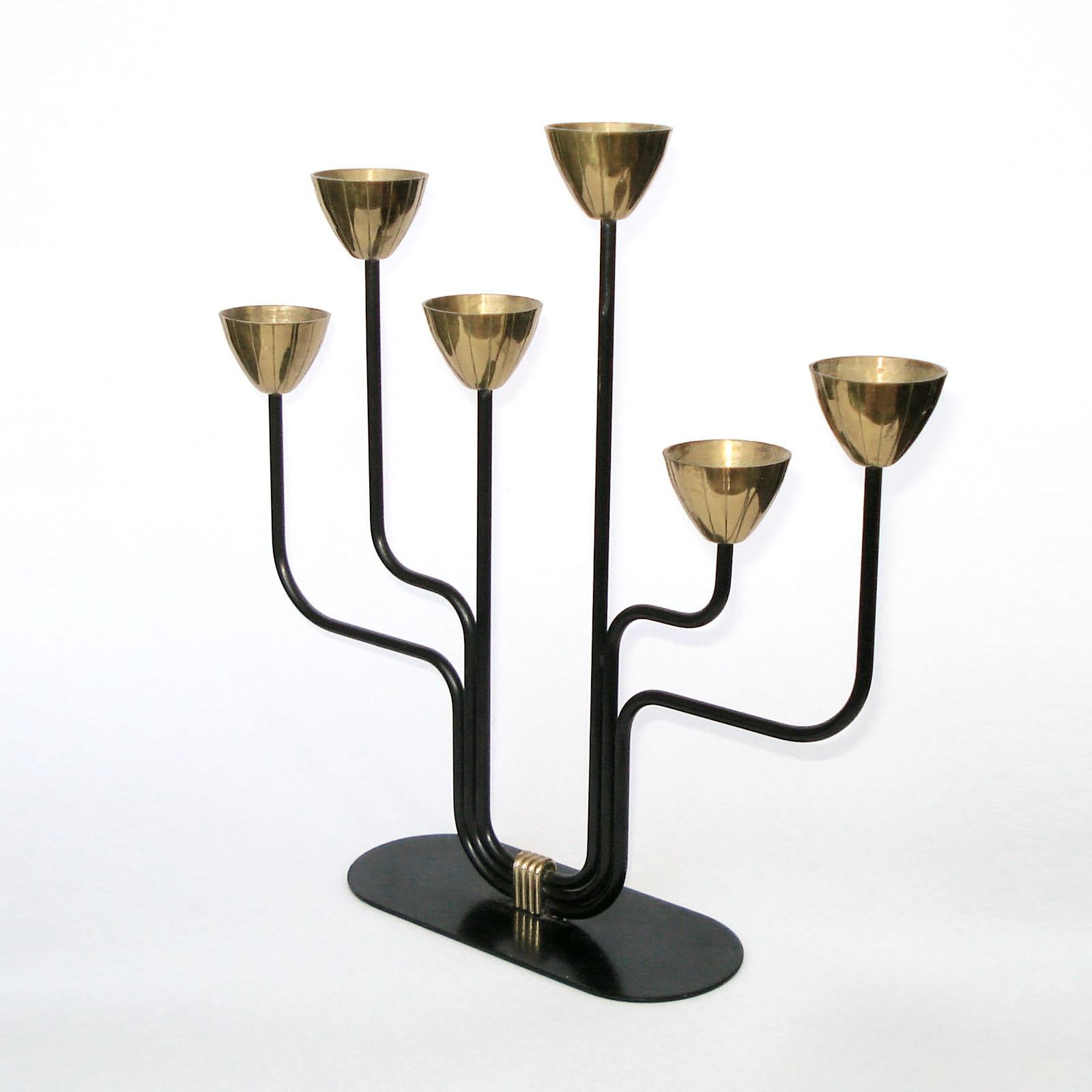 Metà XX secolo Candelabro in metallo e ottone di Gunnar Ander per Ystad-Metall, Svezia in vendita