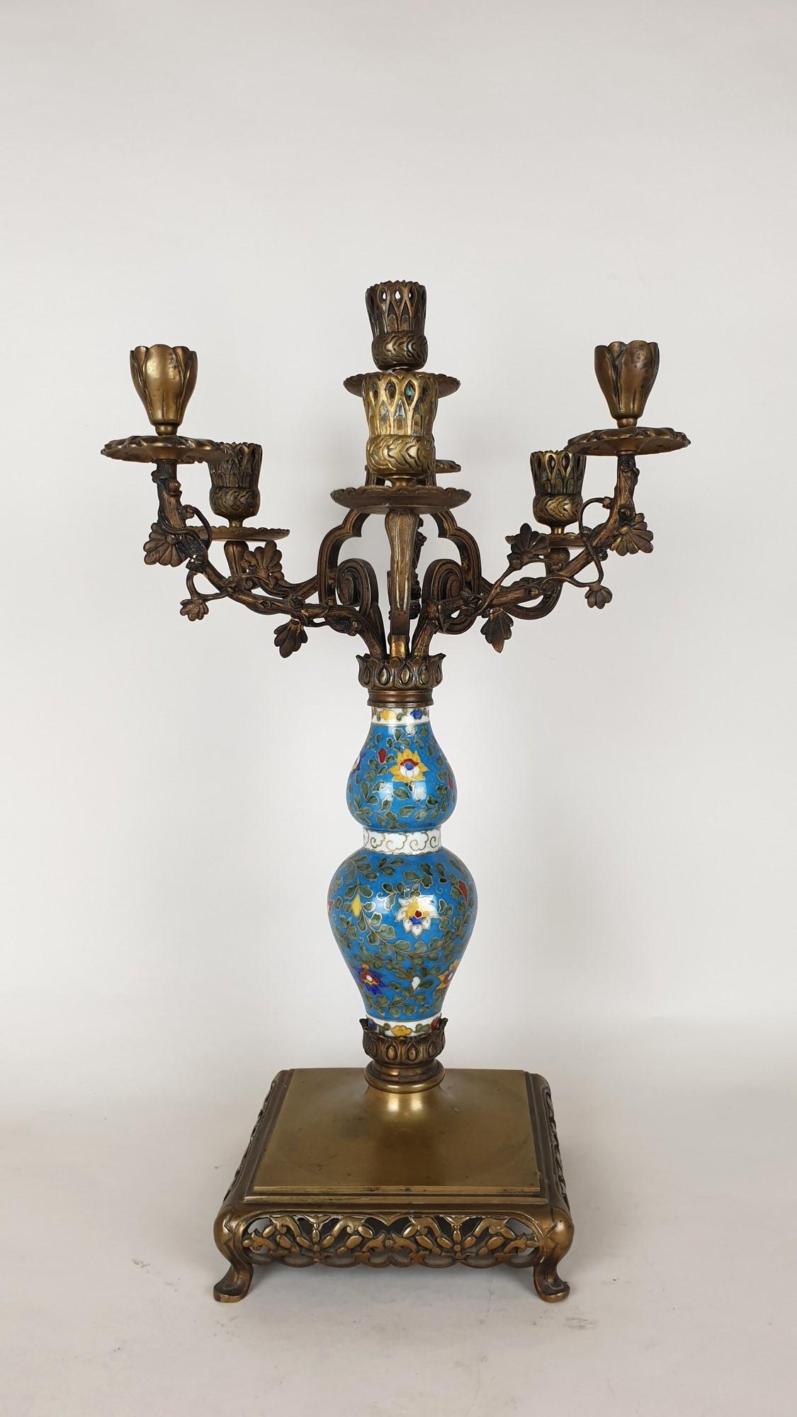 Napoleon III Candelabra In Porcelain And Bronze, Japonisme, XIXth Century For Sale