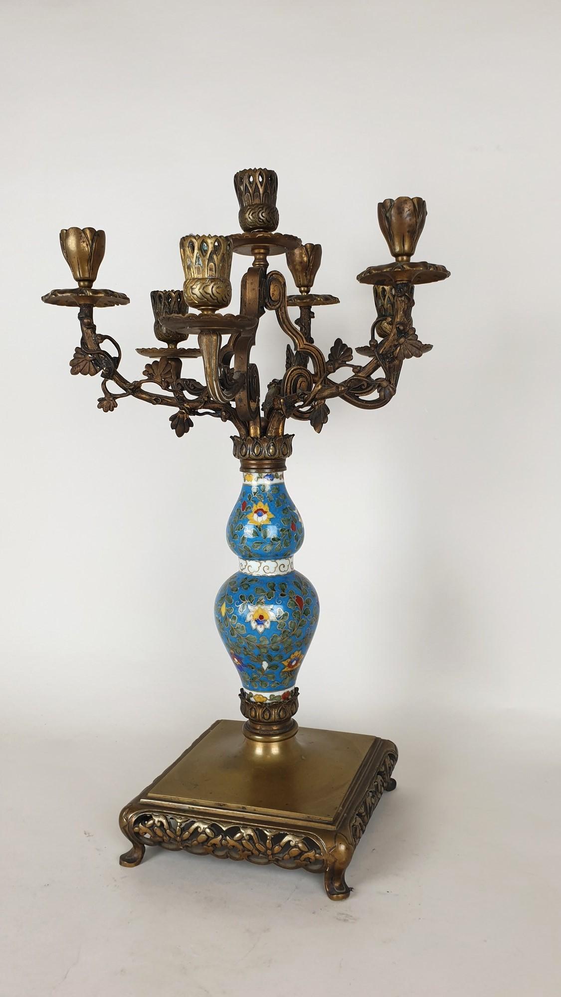 French Candelabra In Porcelain And Bronze, Japonisme, XIXth Century For Sale