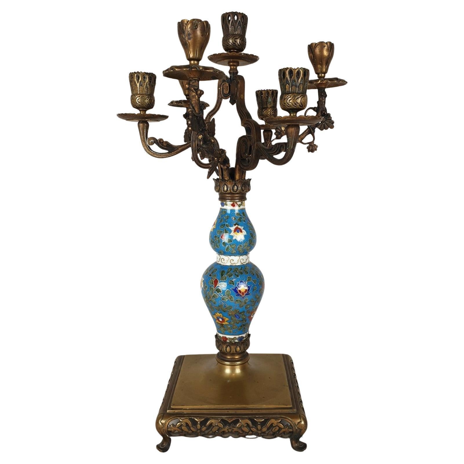 Candelabro in porcellana e bronzo, Giappone, XIX secolo in vendita