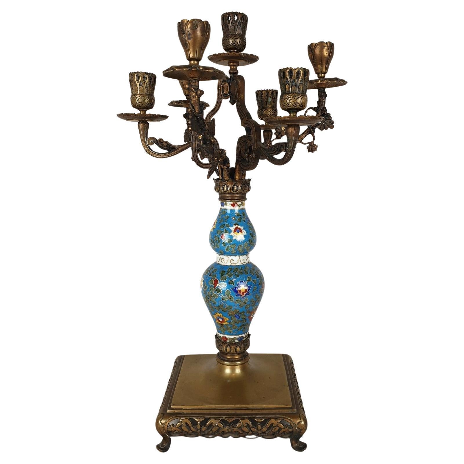 Candelabra In Porcelain And Bronze, Japonisme, XIXth Century For Sale