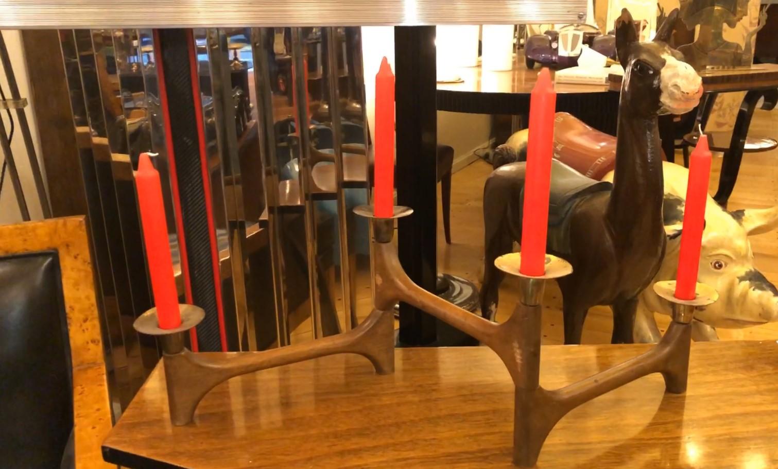 Candelabra in Wood and Bronze, 1950 For Sale 1