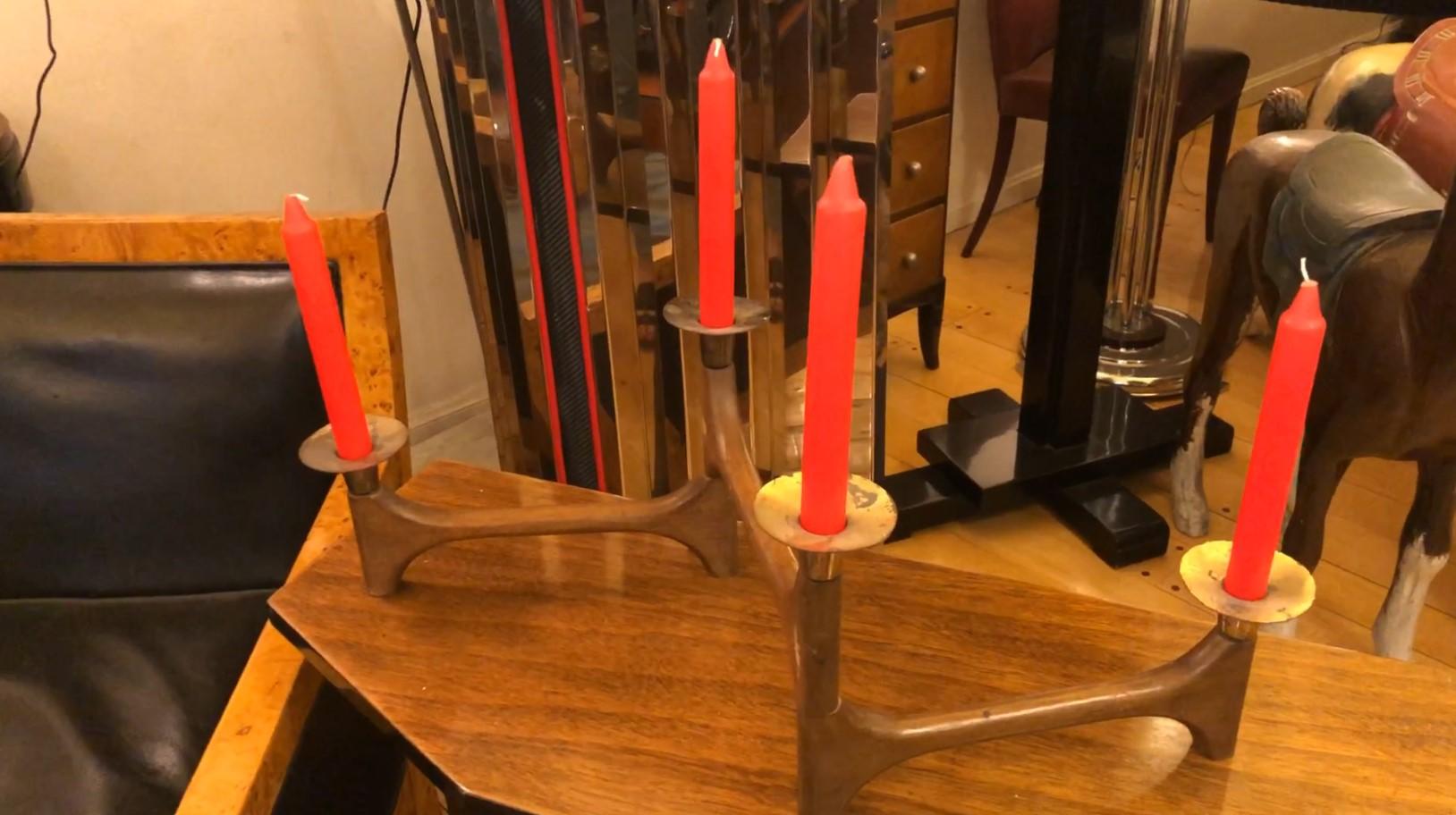 Candelabra in Wood and Bronze, 1950 For Sale 2