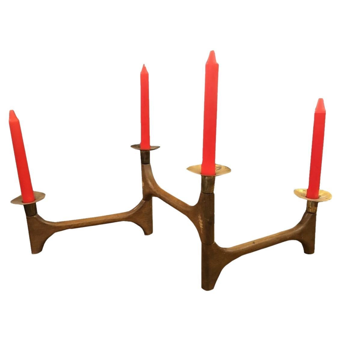 Candelabra in Wood and Bronze, 1950 For Sale