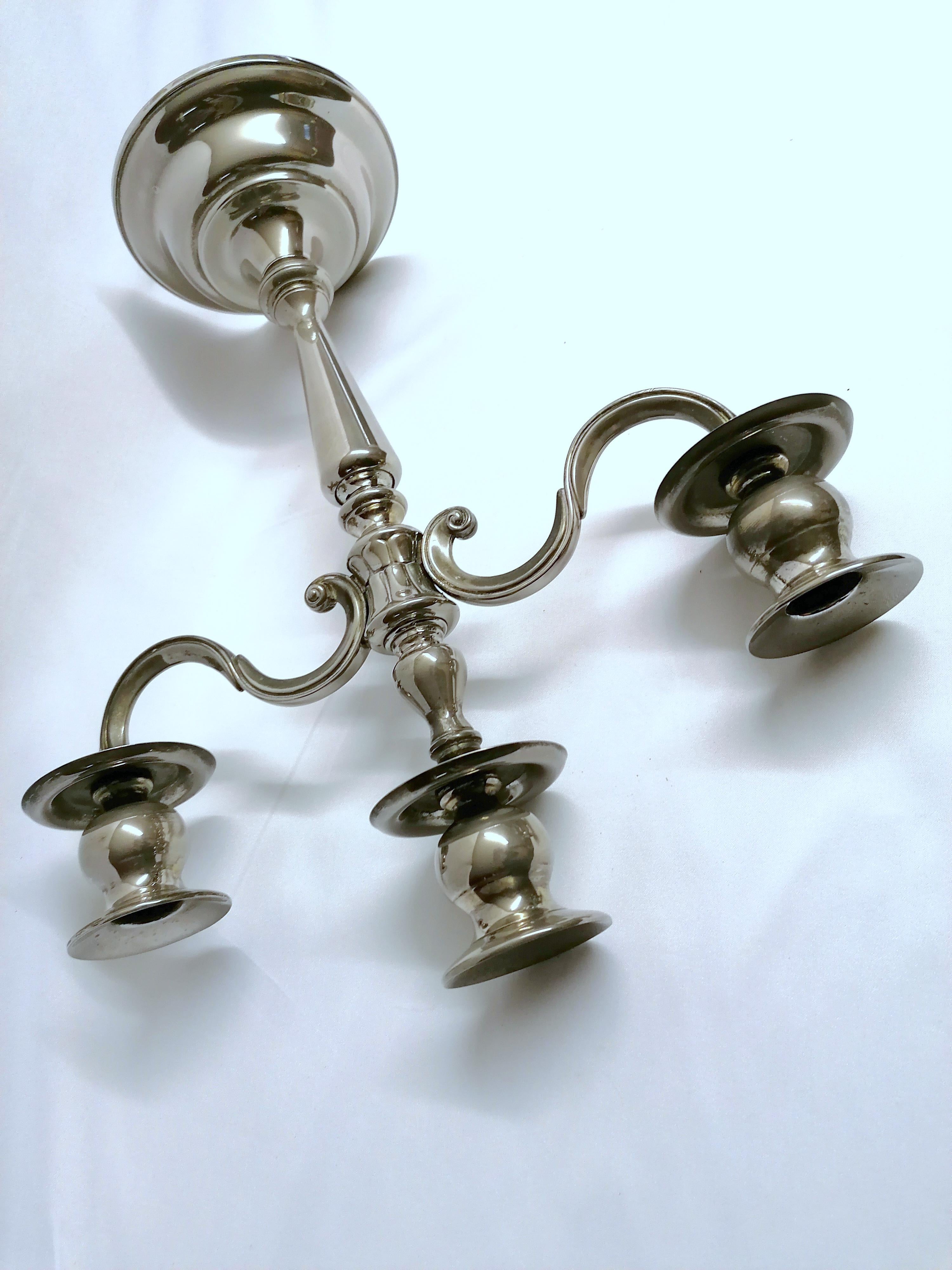 Candelabra Italian Silver Plated Candle Holder 3 Arms For Sale 3