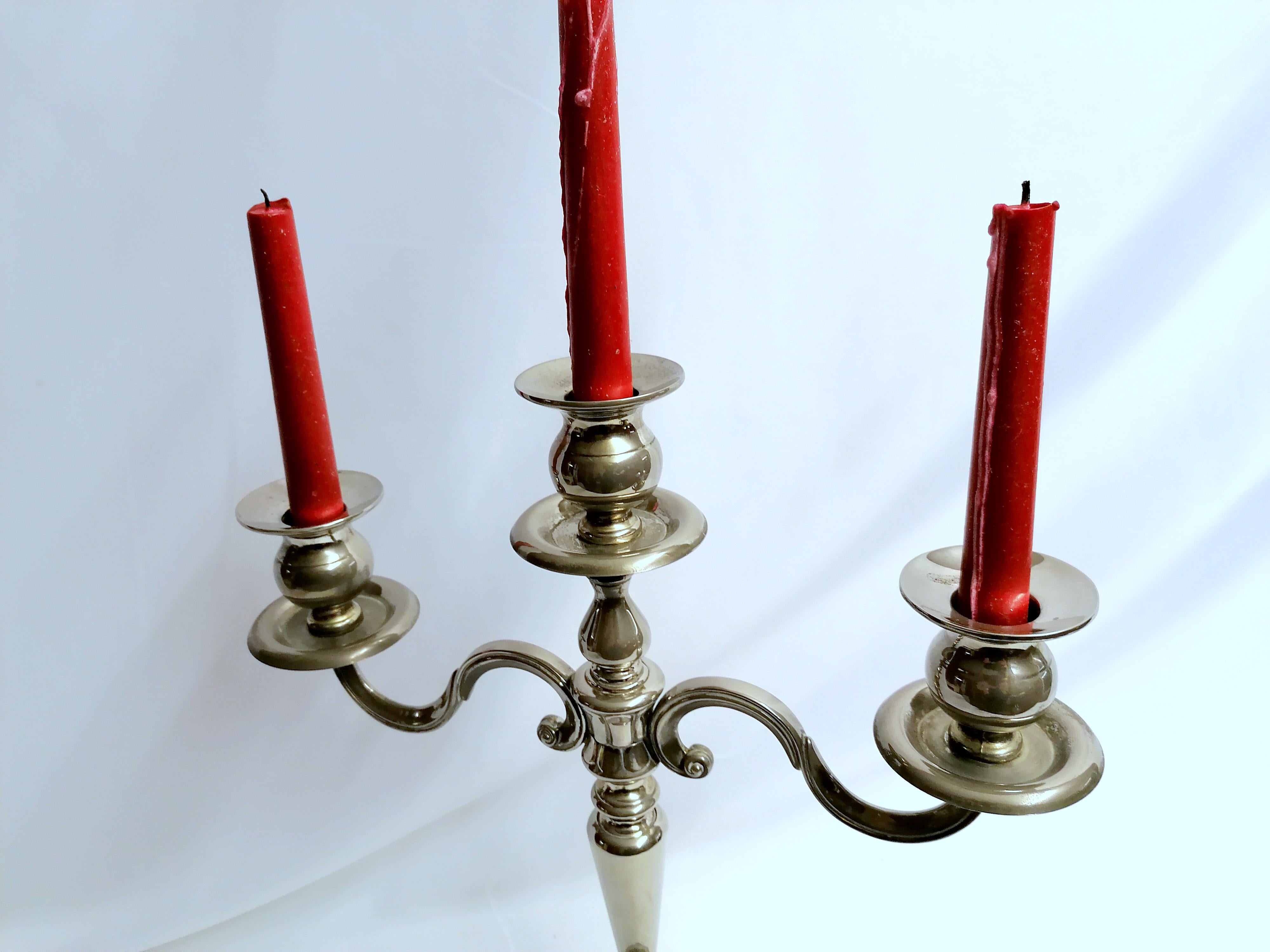 Candelabra Italian Silver Plated Candle Holder 3 Arms For Sale 1