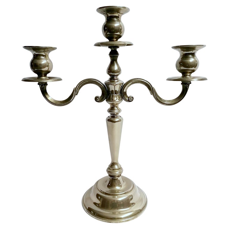 Candelabra Italian Silver Plated Candle Holder 3 Arms For Sale at