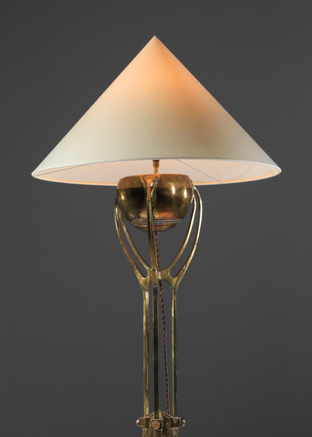 candelabra mounted as an art nouveau floor lamp in solid brass from the 40s For Sale 3