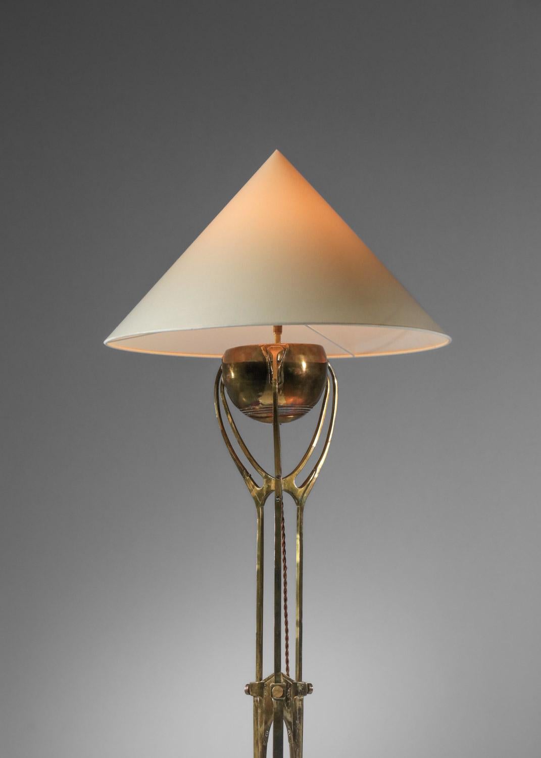 candelabra mounted as an art nouveau floor lamp in solid brass from the 40s For Sale 4
