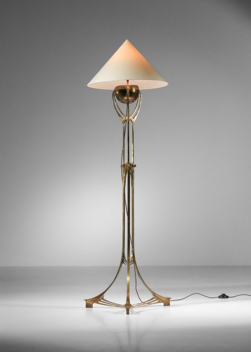 candelabra mounted as an art nouveau floor lamp in solid brass from the 40s For Sale 5