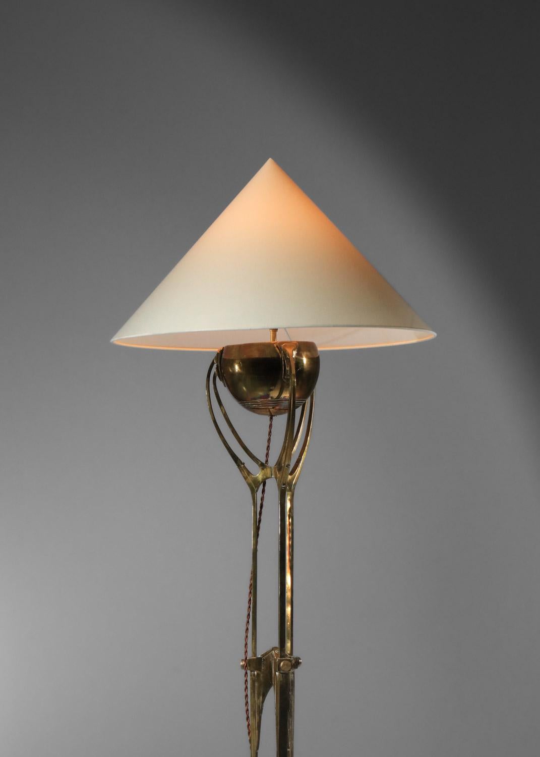 candelabra mounted as an art nouveau floor lamp in solid brass from the 40s For Sale 6
