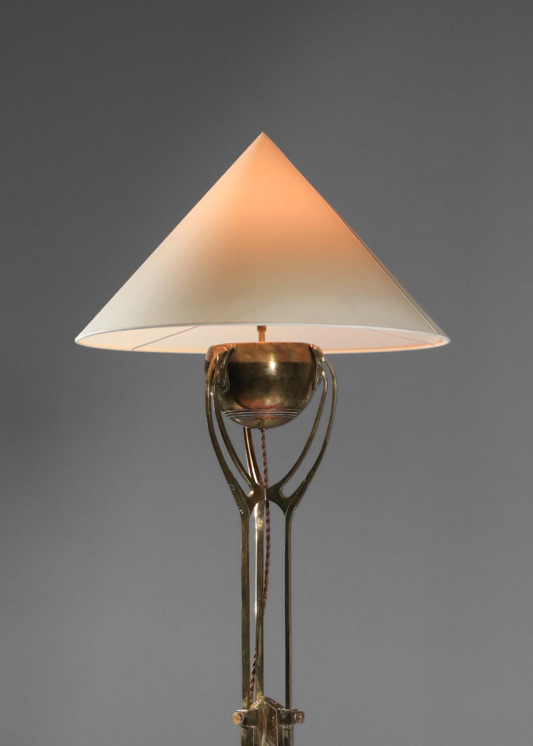 candelabra mounted as an art nouveau floor lamp in solid brass from the 40s For Sale 7