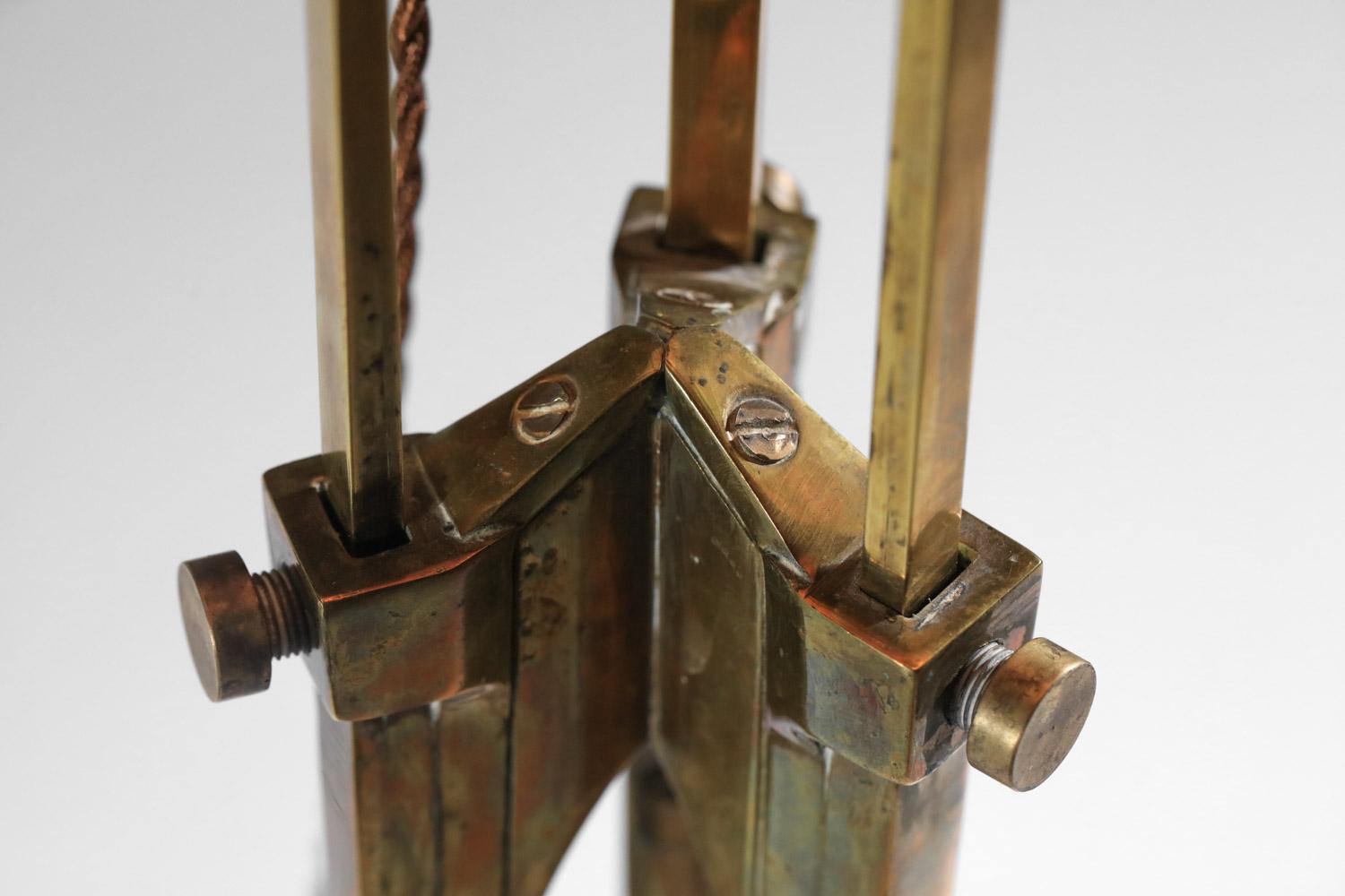 French candelabra mounted as an art nouveau floor lamp in solid brass from the 40s For Sale