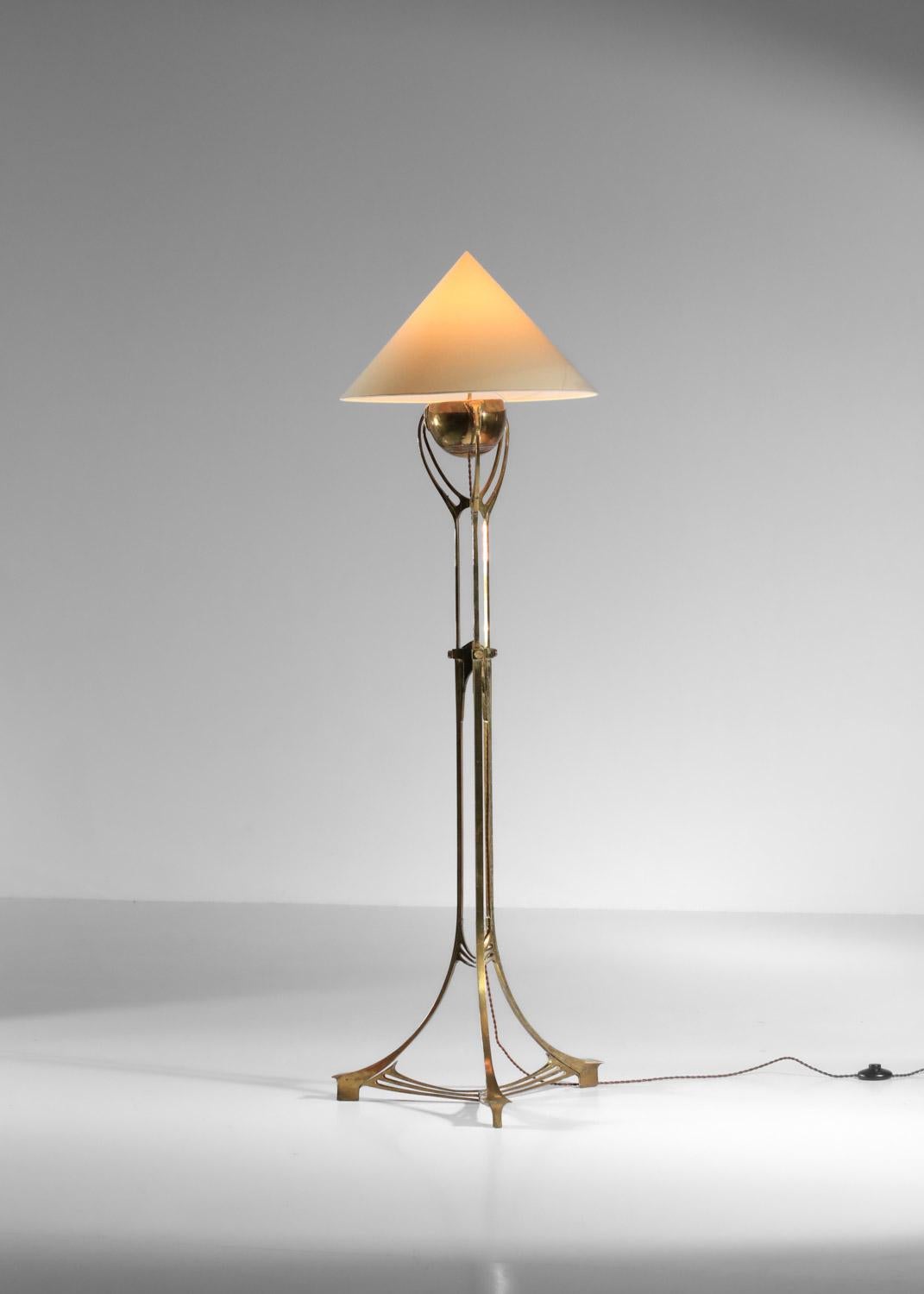 Brass candelabra mounted as an art nouveau floor lamp in solid brass from the 40s For Sale