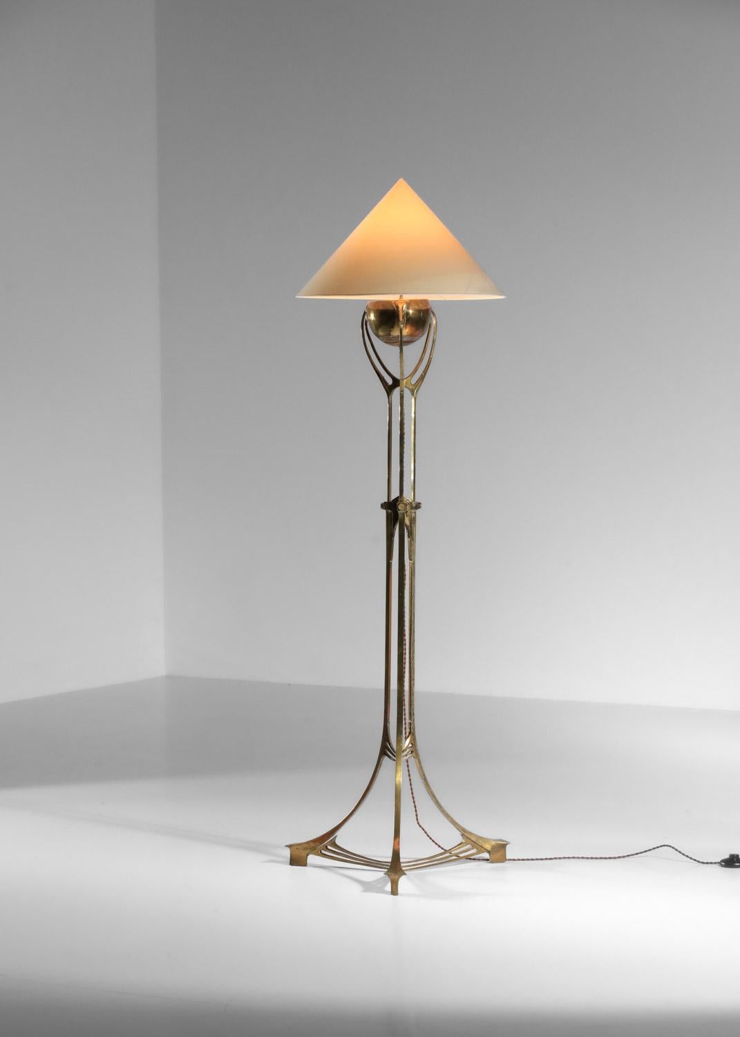 candelabra mounted as an art nouveau floor lamp in solid brass from the 40s For Sale 1