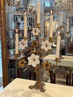 Candelabra or Alter Ornament, circa 1900-Opaque glass and brass