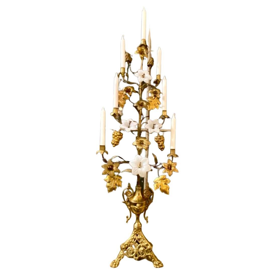Candelabra or Alter Ornament, circa 1900-Opaque glass and brass im Angebot