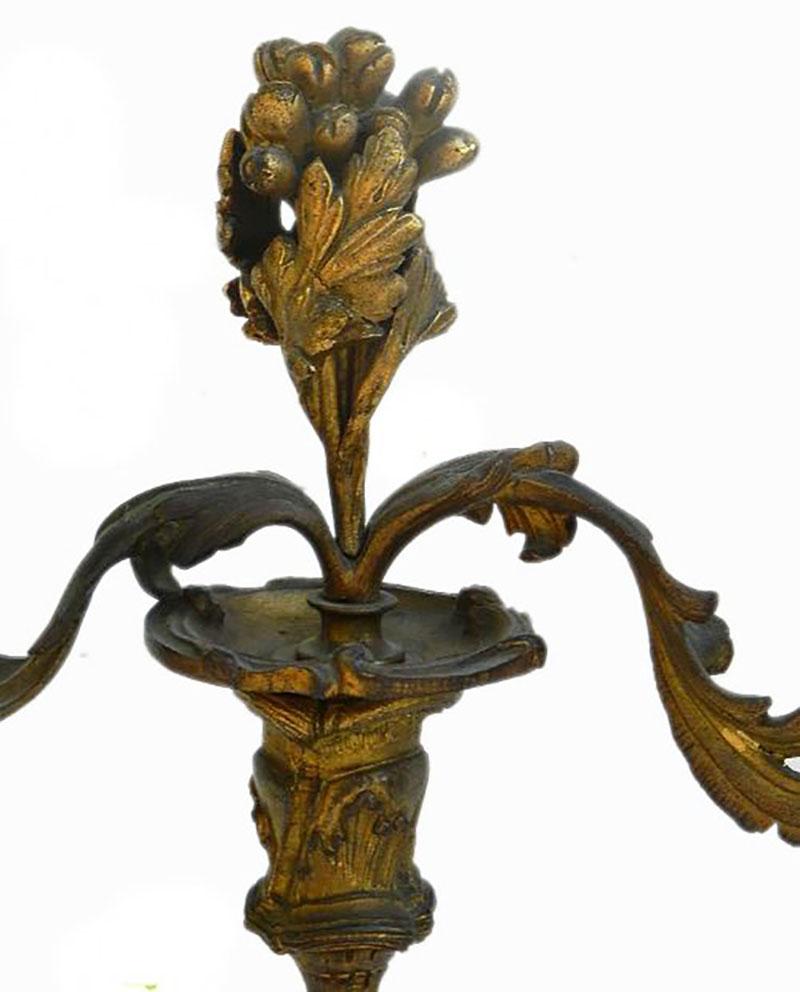 Good pair of French gilt bronze Rococo candelabra candlesticks
Louis XV revival, circa 1850
With good patina signs of age all quite usual for thie age
35cms high 30cms across.
 