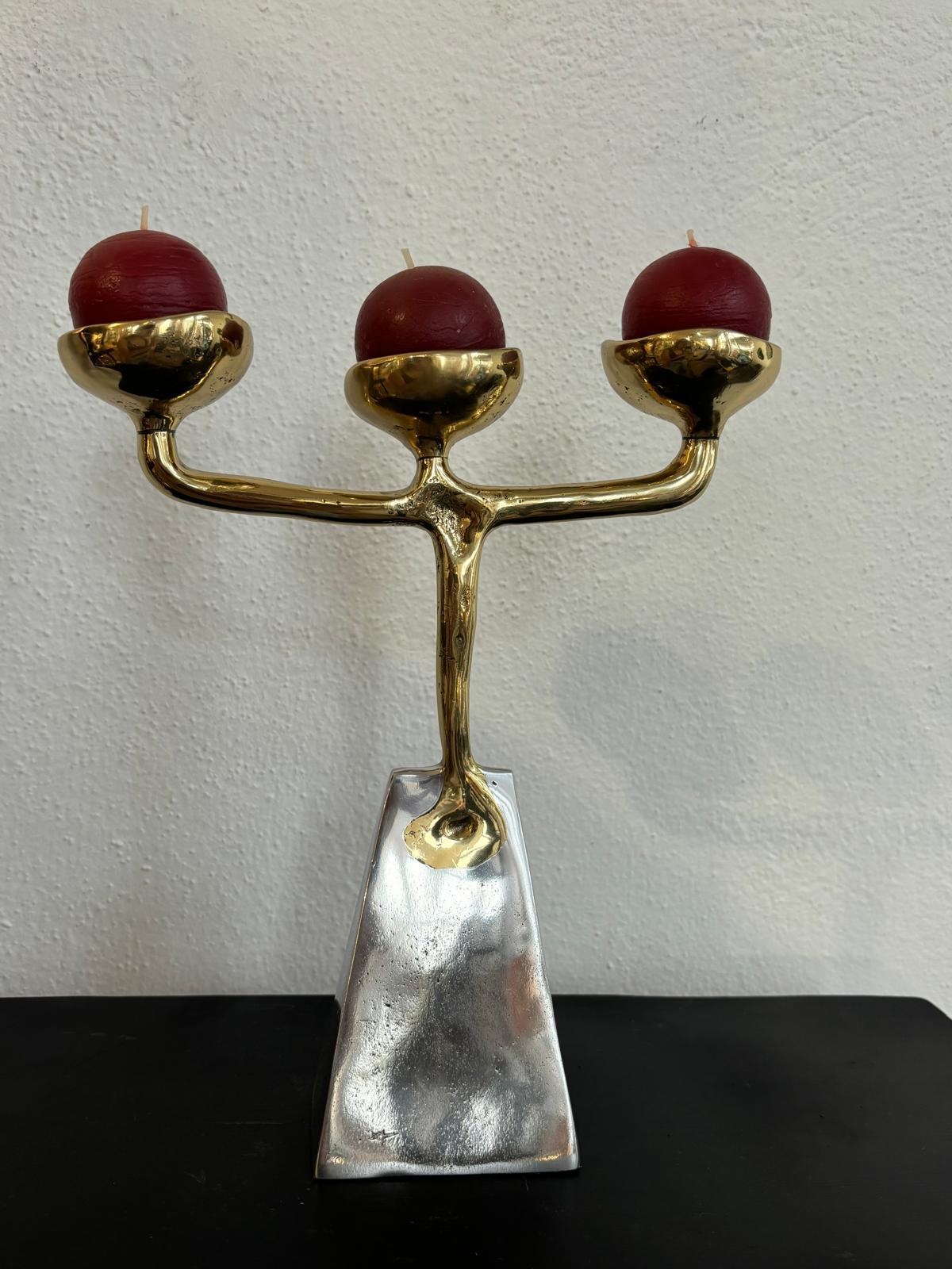 Calco Candelabro Piramide III G016 fatto a mano in fusione di ottone e alluminio in vendita